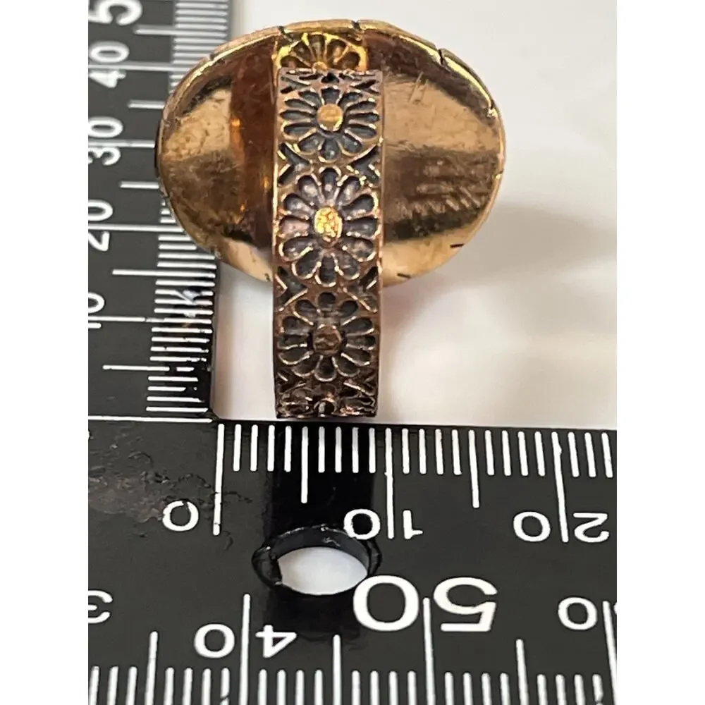 White Buffalo Turquoise Southwestern Copper Cigar Band Adjust Ring Hand Stamped